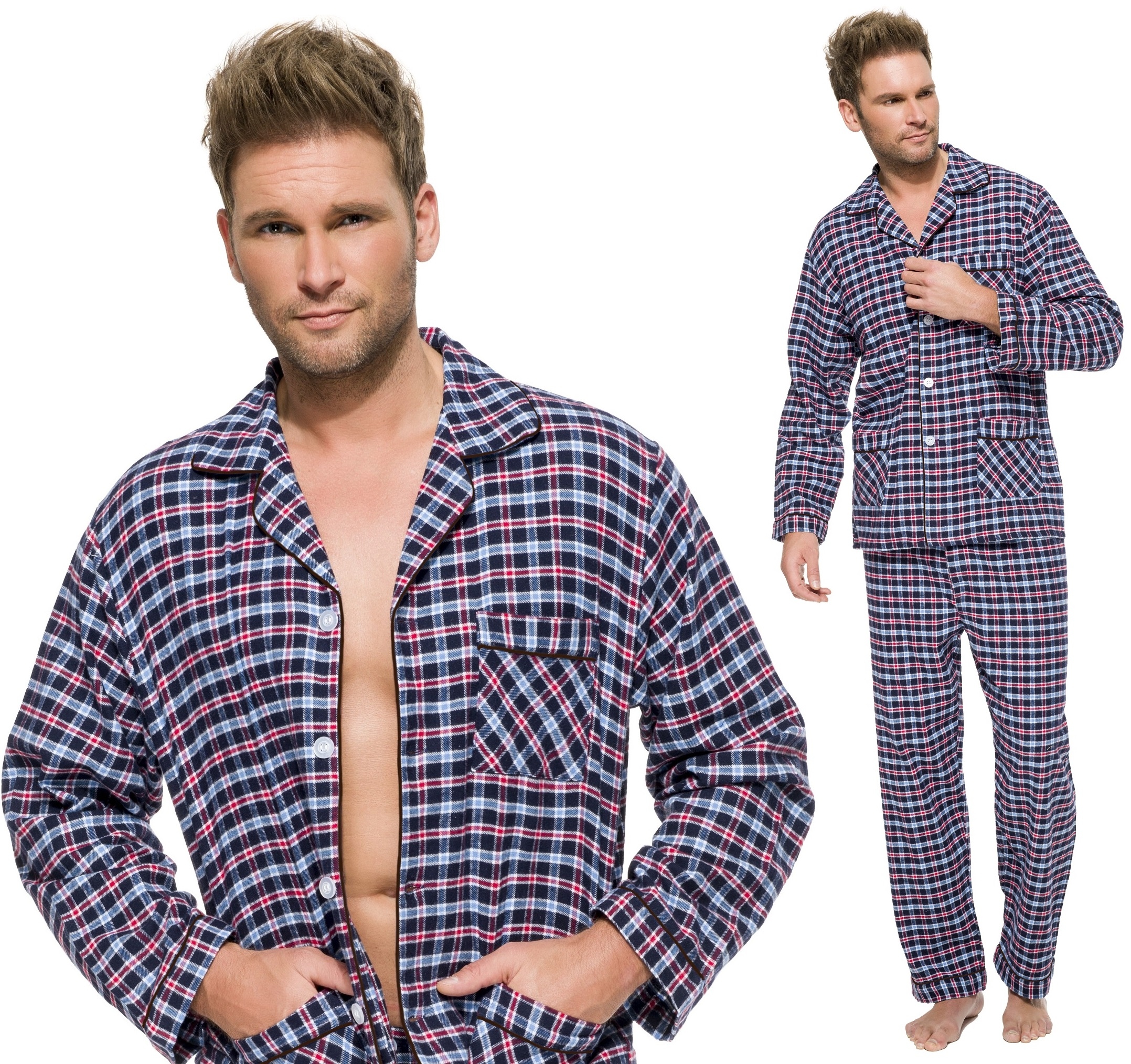 

Flanelowa Bawełniana Piżama Męska Rozpinana - XL