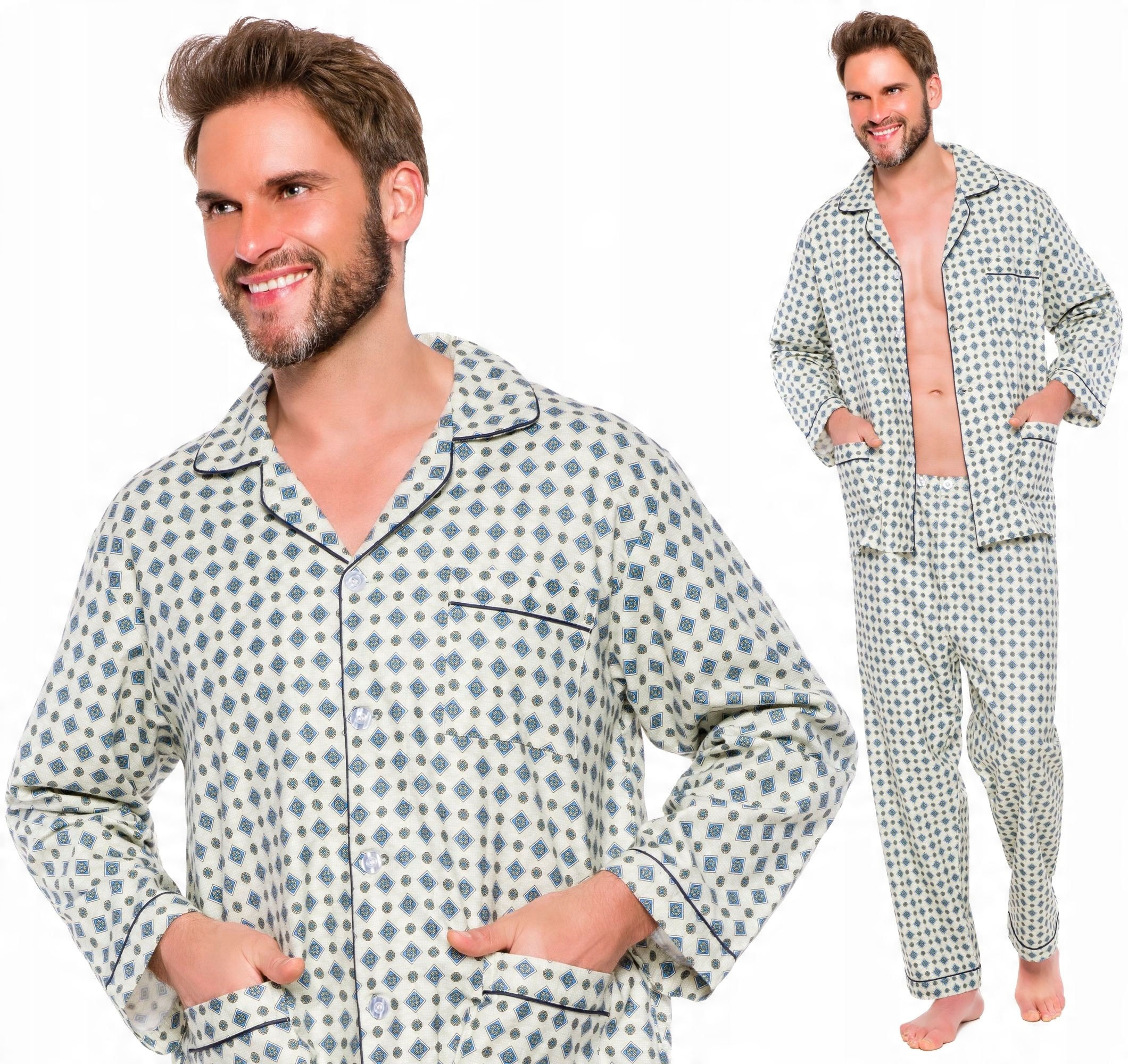 

Flanelowa Bawełniana Piżama Męska Rozpinana - XL
