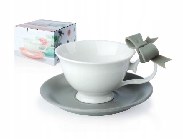 KOMPLET 2 FILIŻANEK ZE SPODKIEM 210ML SZARA 0828 Pojemność 210 ml