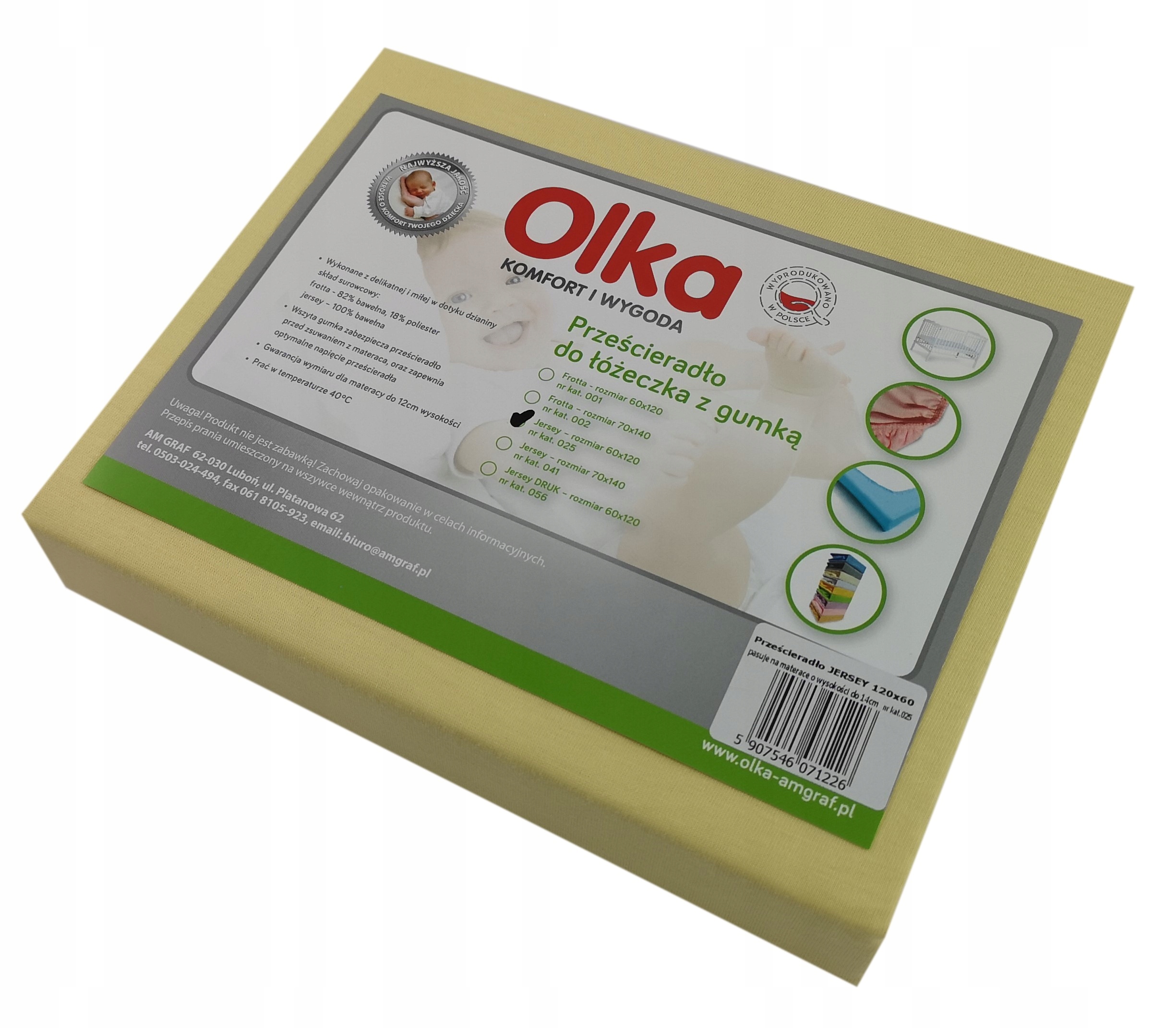 

Olka Prześcieradło z gumką 120x60 Jersey żółty