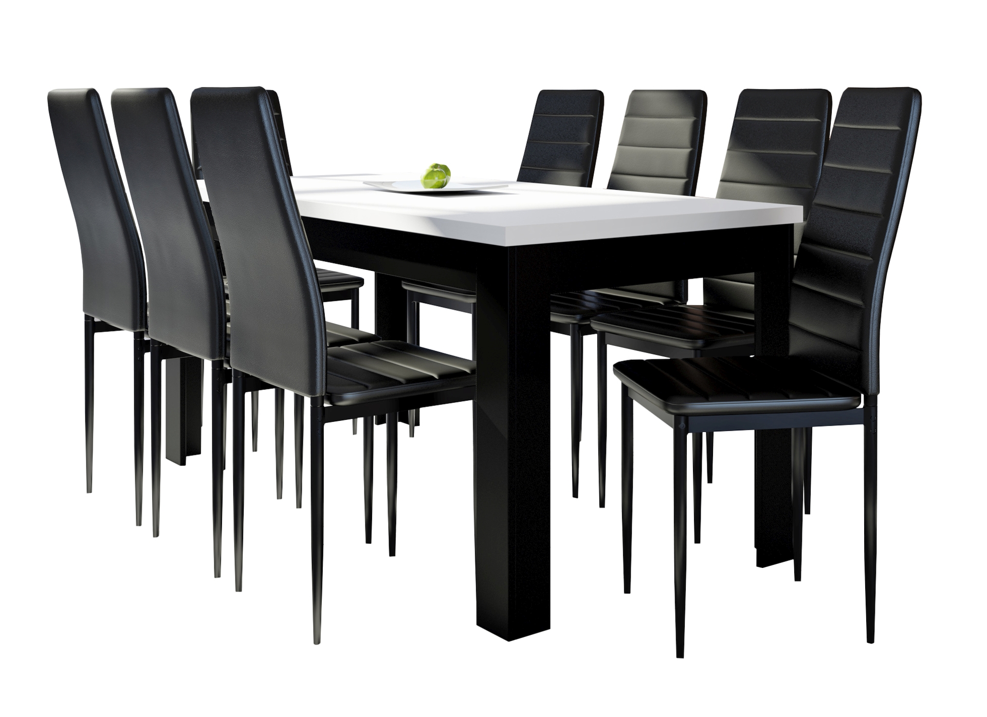 moderný biely/čierny set stôl + 8 stoličiek
