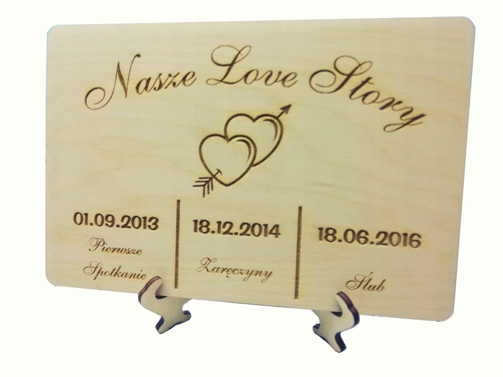 

Drewniana kartka Nasze Love Story grawer pocztówka