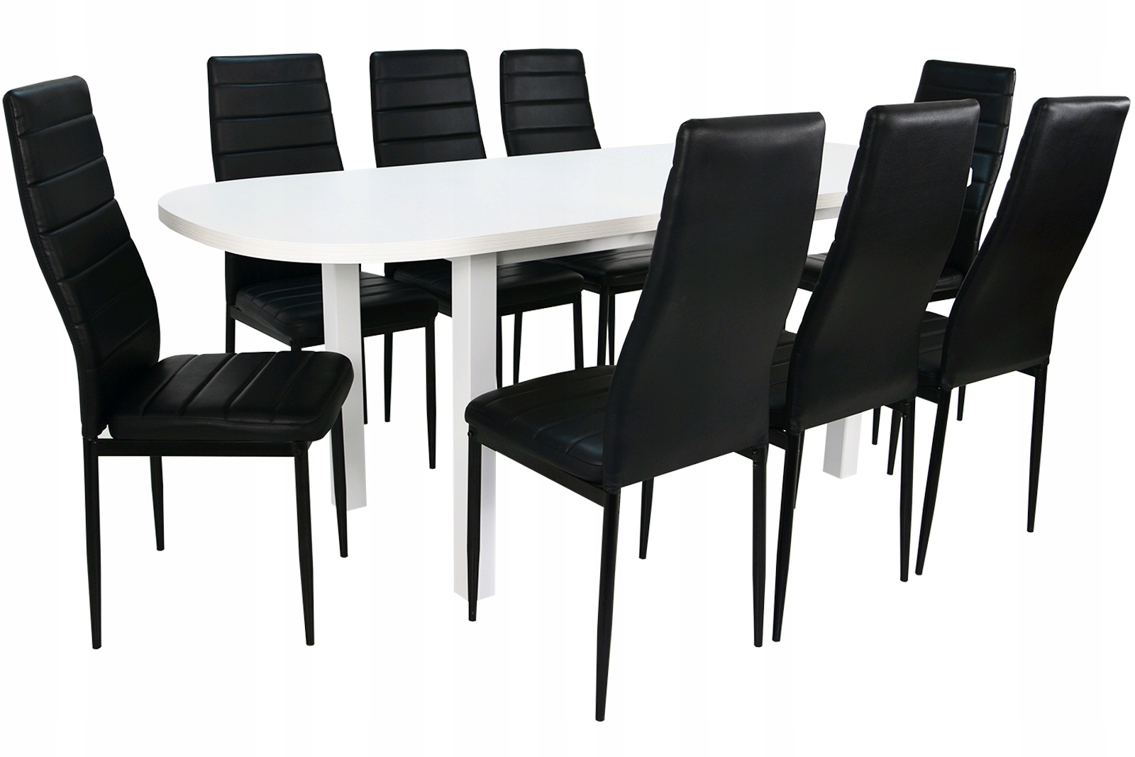 OWALNY Stół rozkładany 80/200 i 8 krzeseł CZARNYCH