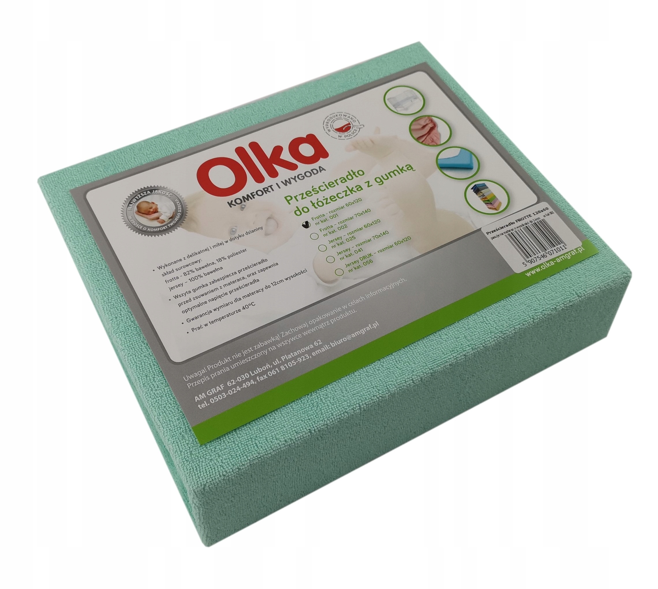 

Olka Prześcieradło z gumką 140x70 Frotte mięta
