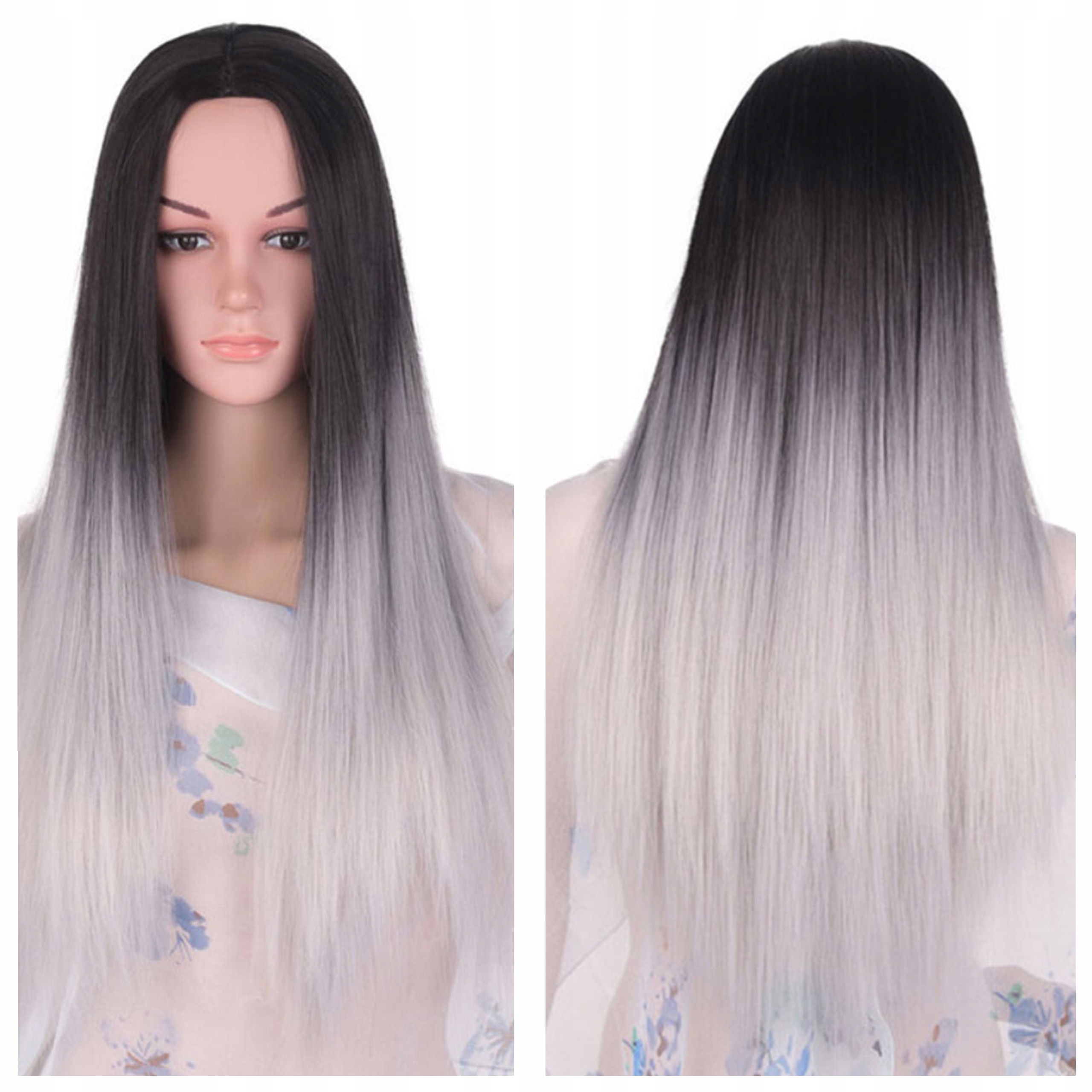 

Peruka Szara siwa Ombre proste włosy Cosplay 70 cm