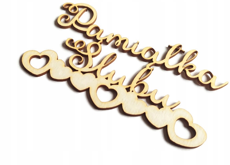 DEKOR PAMIĄTKA ŚLUBU SERCE NAPIS 9 x 5,1 cm WT202 Materiał inny