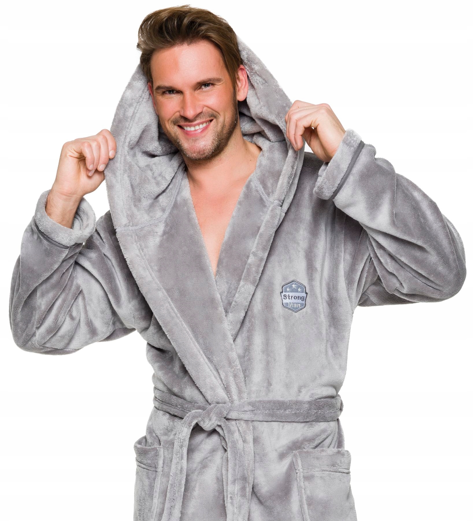 CIEPŁY MIŁY DŁUGI SZLAFROK MĘSKI Z KAPTUREM L Materiał dominujący wellsoft