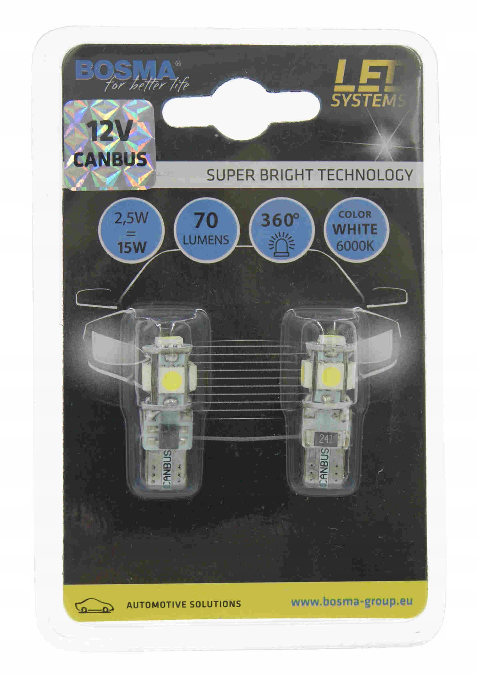 

Bosma Żarówka Led W5W T10 12V 5xSMD Canbus 2SZT
