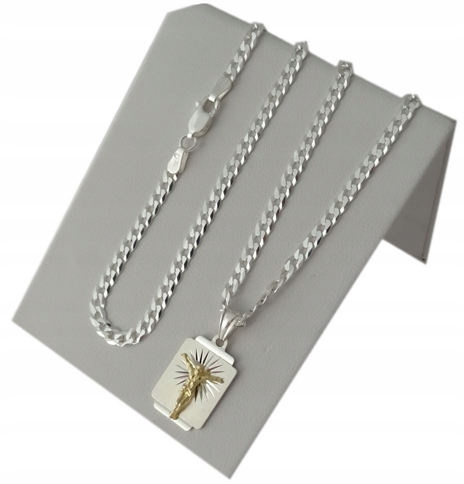 ŁAŃCUSZEK SREBRNY 925 MĘSKI 50 CM MEDALIK + GRAWER Materiał srebro