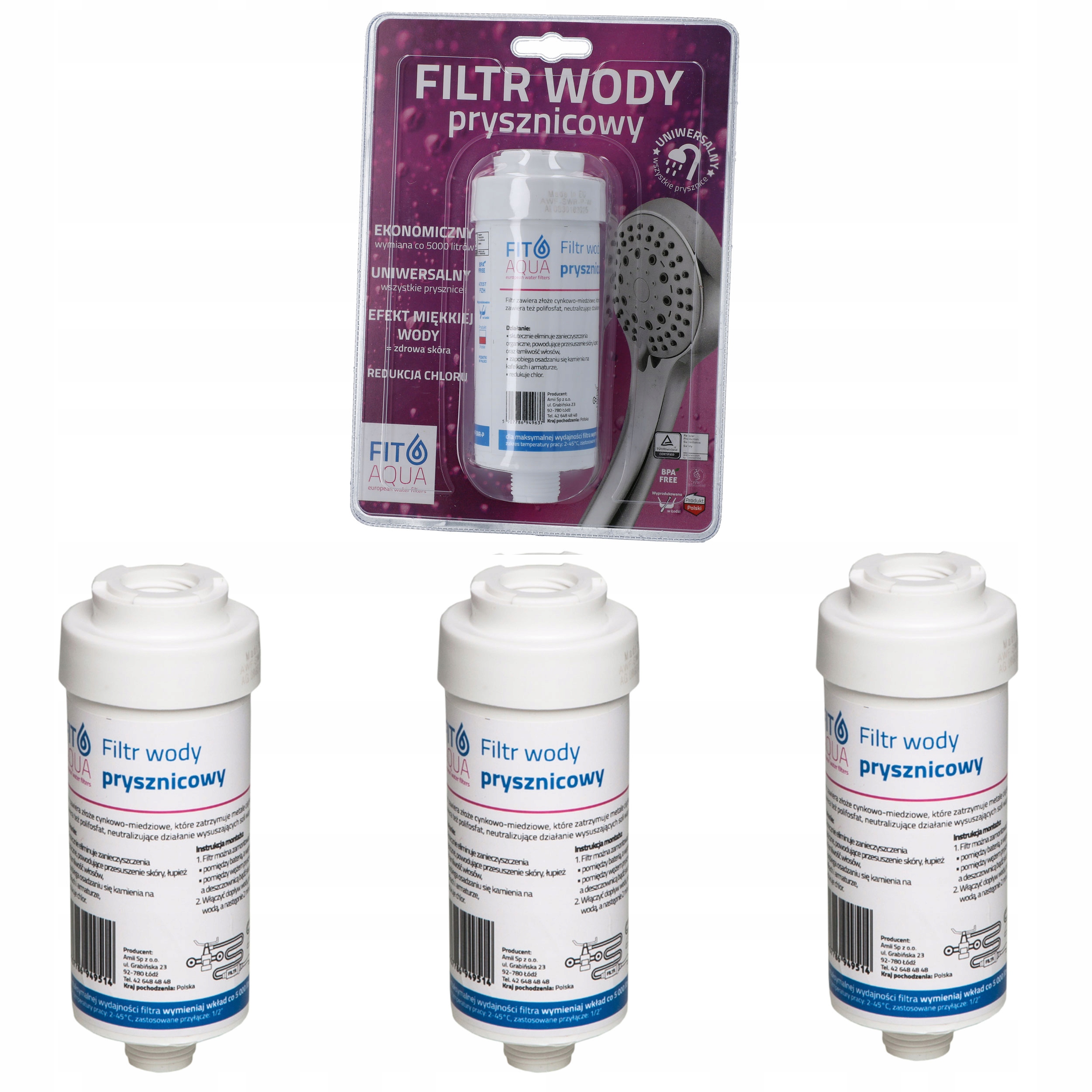 

3x Filtr Wody Prysznicowy Fit Aqua Awf-swr-p-w Kdf