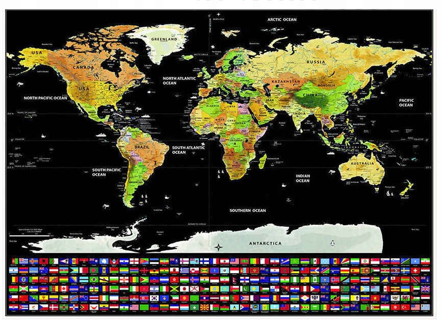 Mapa Świata Zdrapka dla Podróżnika Flagi Prezent Bohater brak