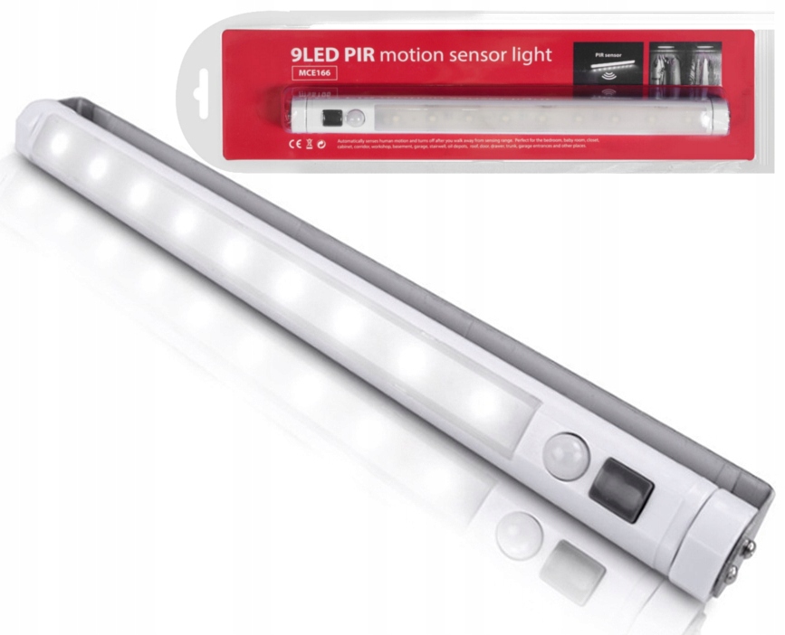 LAMPKA KUCHENNA PODSZAFKOWA 9 LED CZUJNIK RUCHU MACLEAN MCE166 DO SZAFY