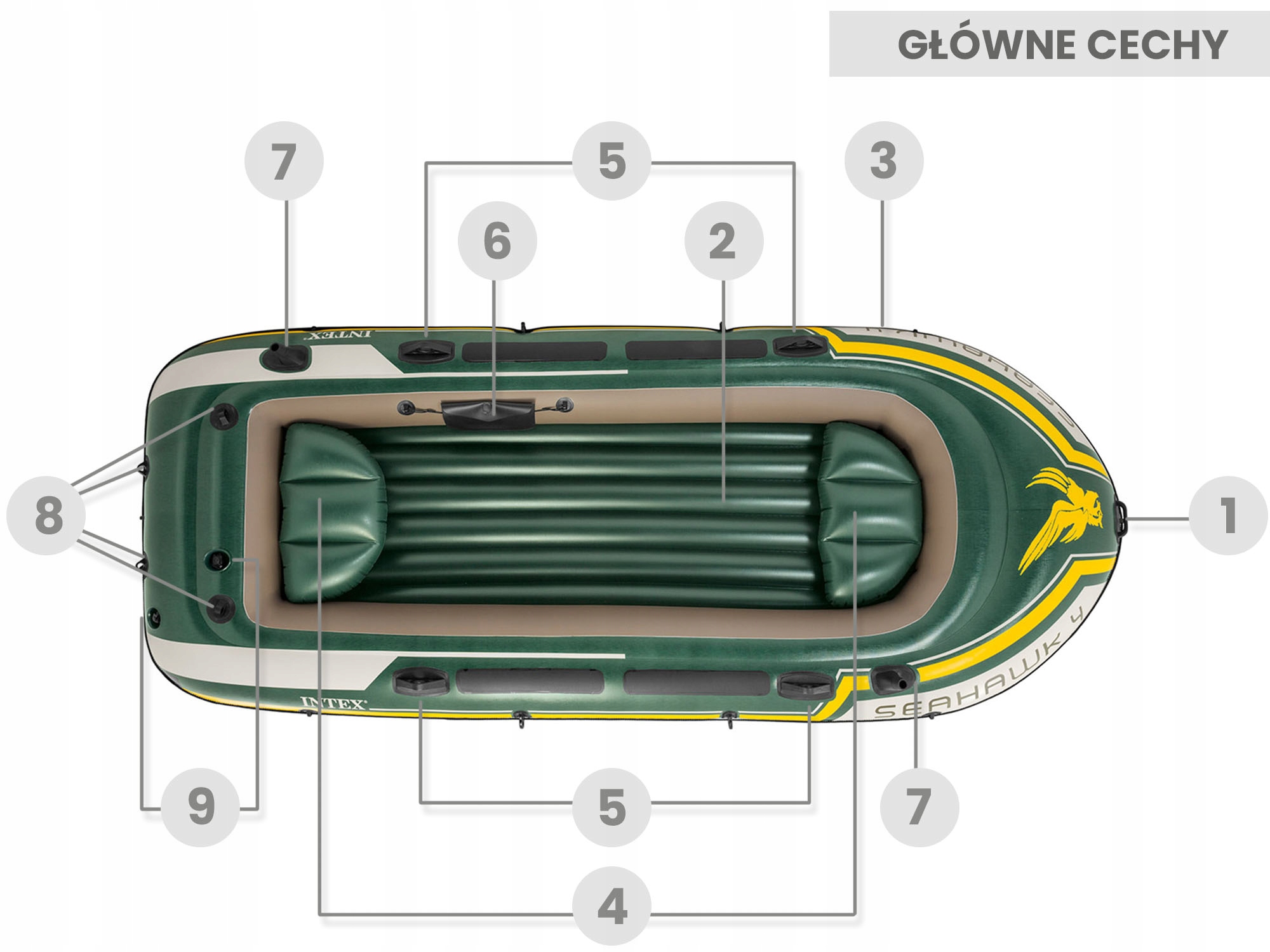 PONTON SEAHAWK 4 osobowy WIOSŁA POMPKA INTEX 68351 Podłoga typu VIB