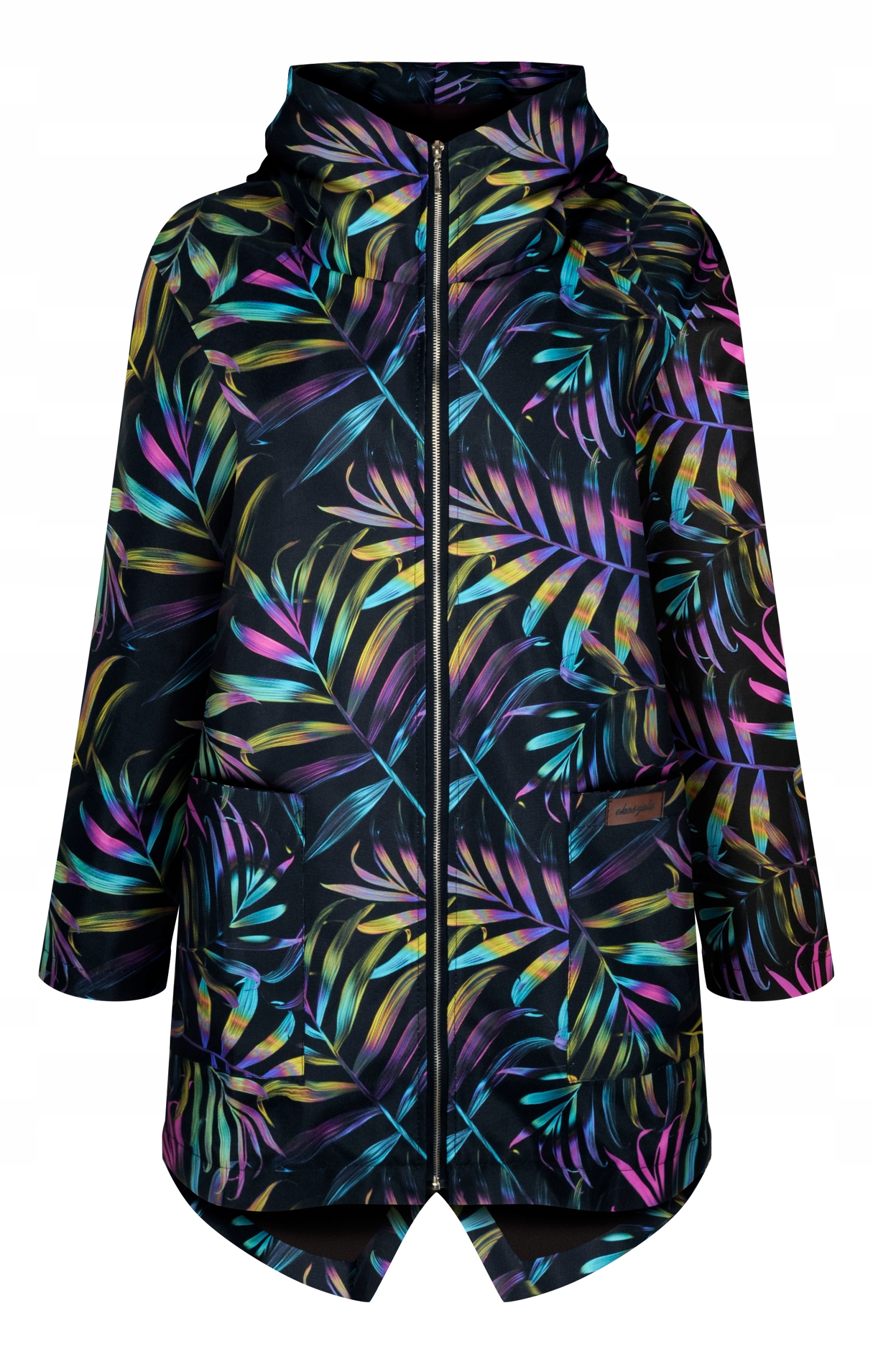 przeciwdeszczowy wzorzysty płaszcz z kapturem