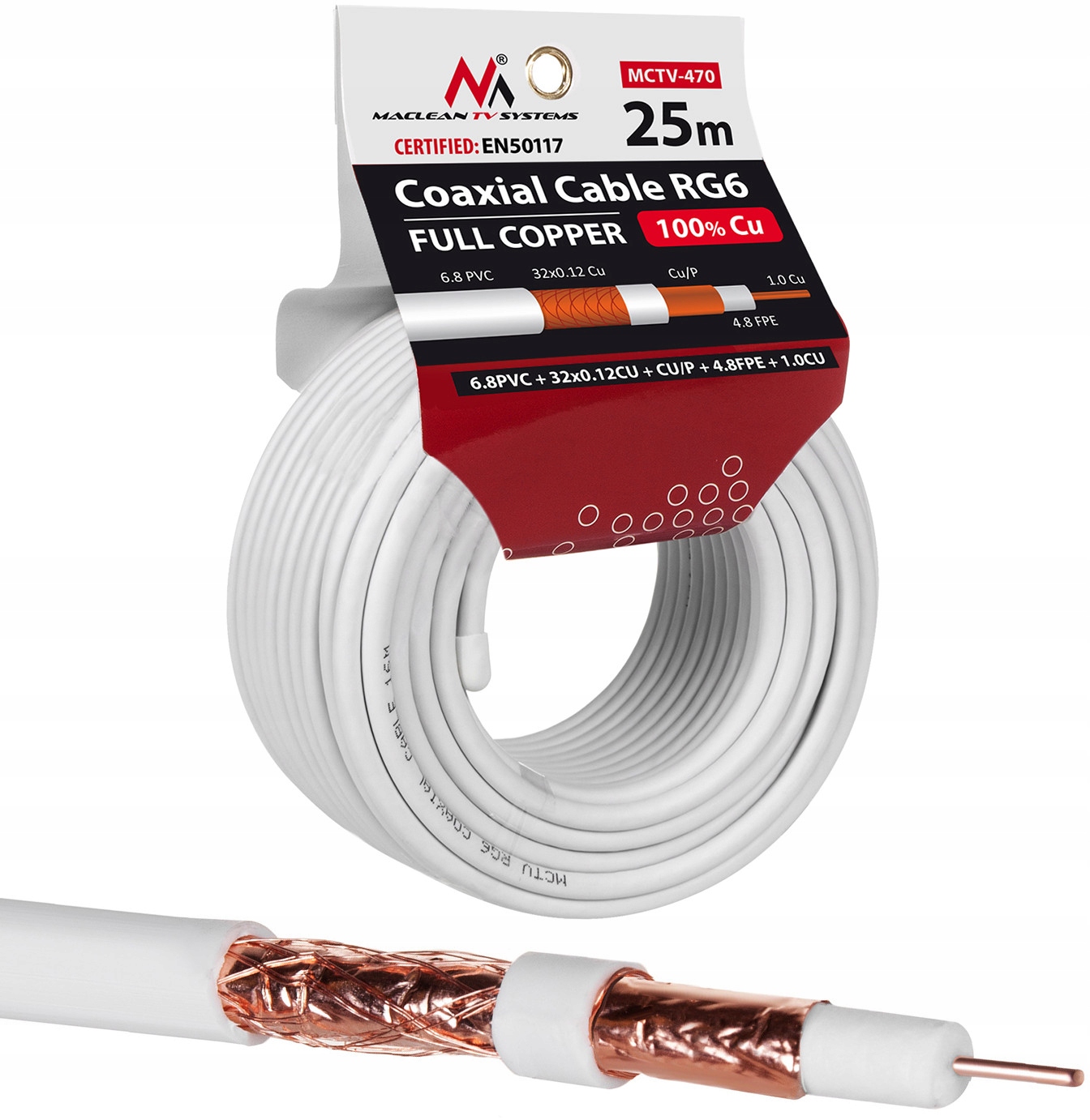 

Kabel Przewód Koncentryczny Antenowy Miedź Cu 25M