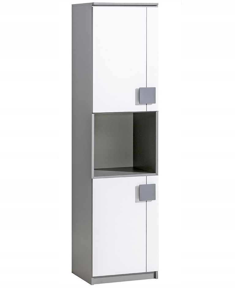 meble bieliźniarka regał z drzwiami zamykany na odzież wąski słupek Gumi 18