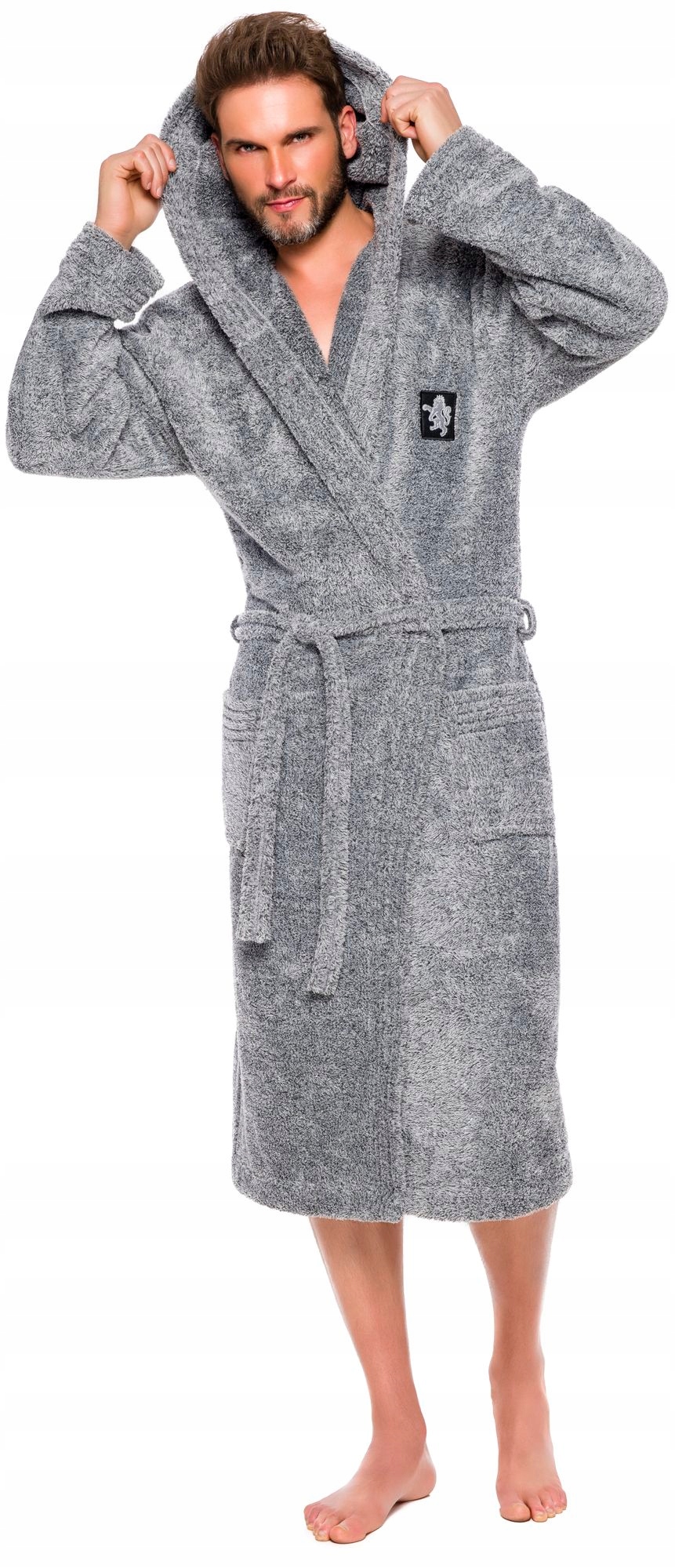 DŁUGI GRUBY CIEPŁY SZLAFROK MĘSKI Z KAPTUREM M Płeć mężczyzna