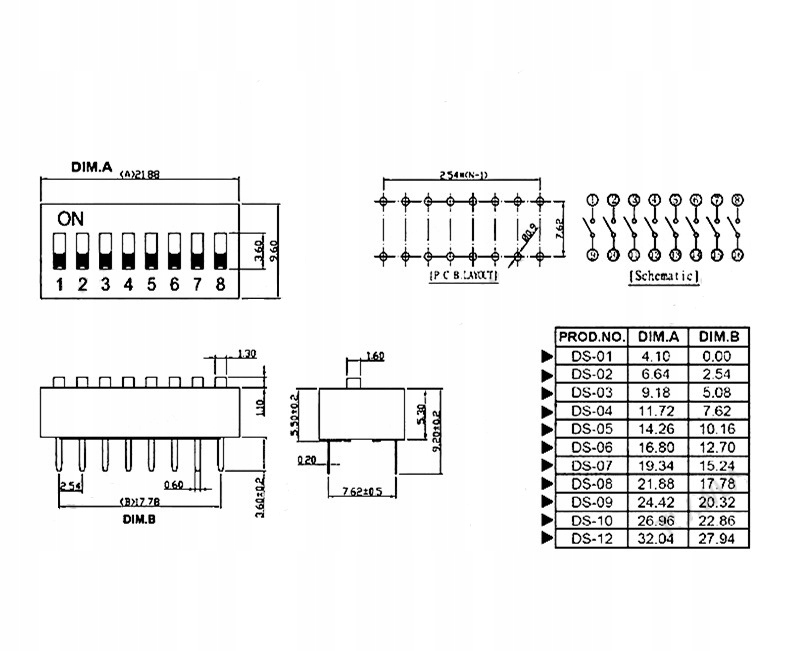 Przełącznik DIP switch x5 (10 pin) Producent Lider