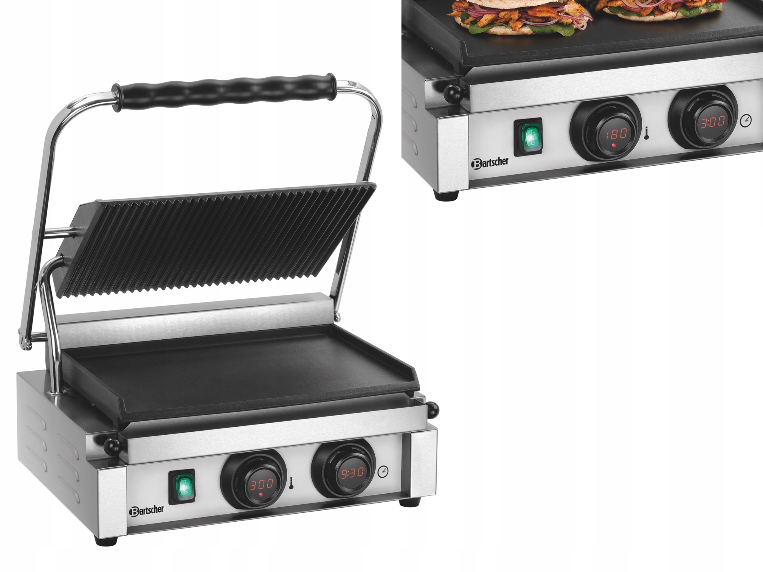Opékač Panini Kebab Hladký-ryflový Časovač Displej
