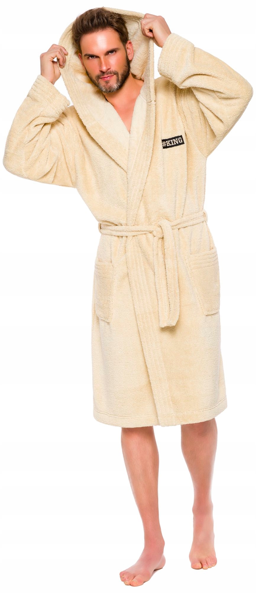 CIEPŁY MIŁY DŁUGI SZLAFROK MĘSKI Z KAPTUREM M Płeć mężczyzna