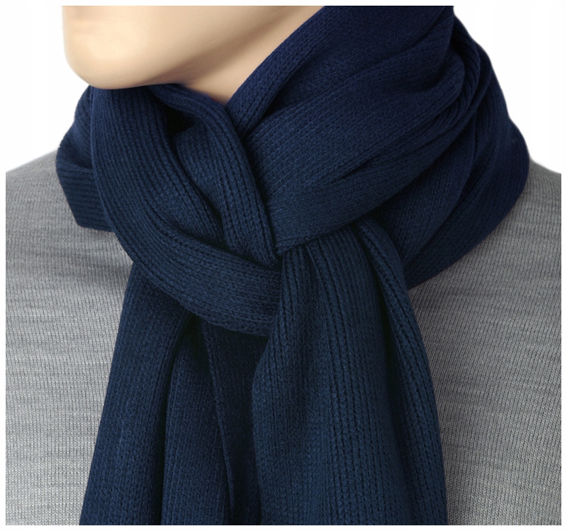 GRANATOWY GŁADKI Szalik Szal Zimowy MĘSKI AF48