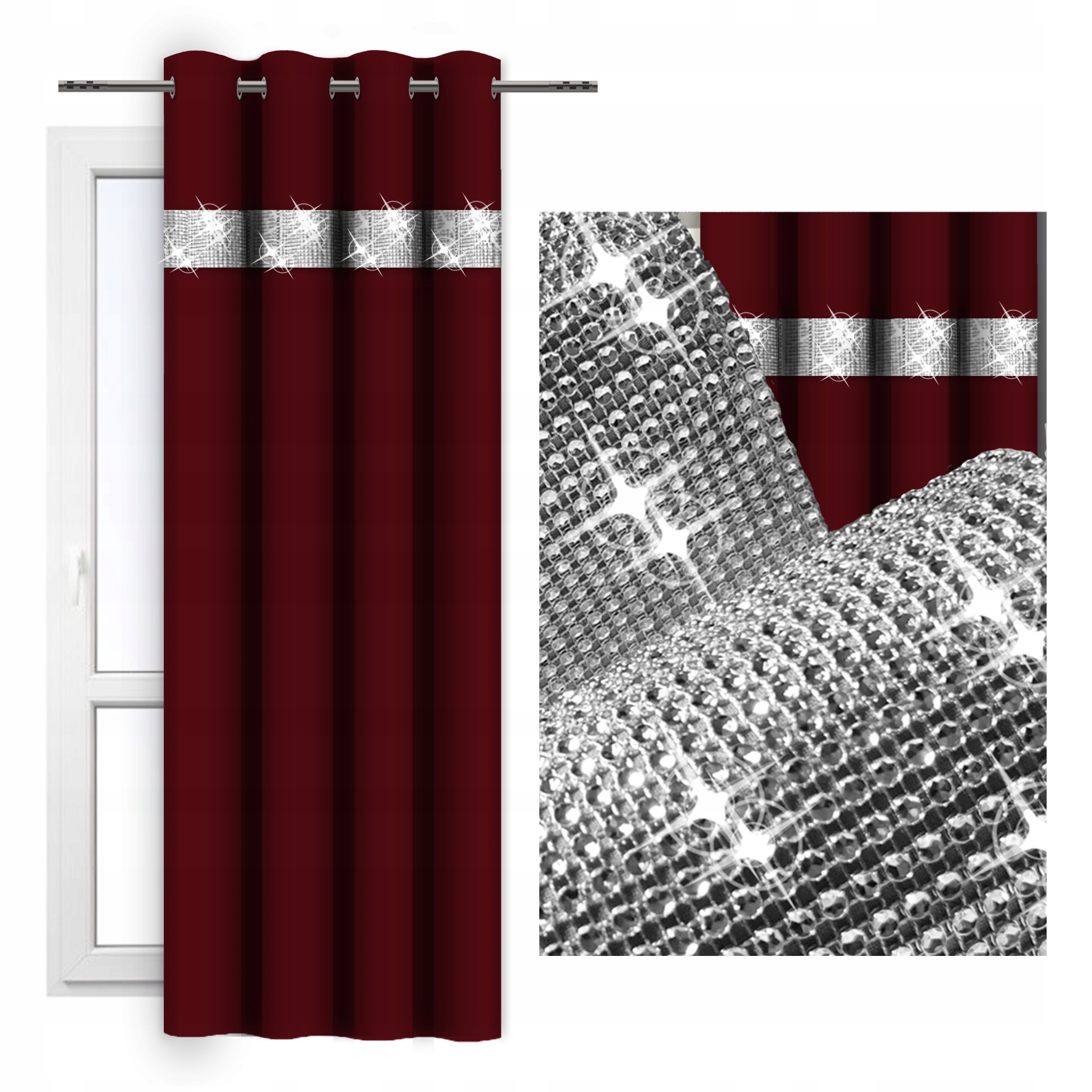 

Zasłona Przelotki Cyrkonie 140x250 Glamour bordowa
