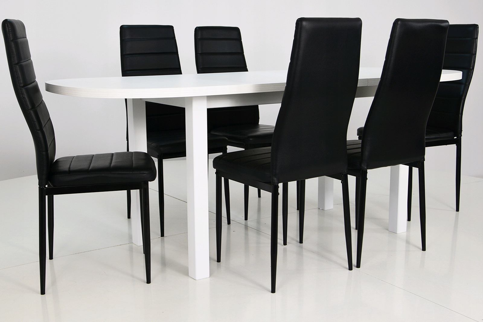 ZESTAW DO SALONU biel/czarny Stół 2m i 6 krzeseł Materiał płyta laminowana