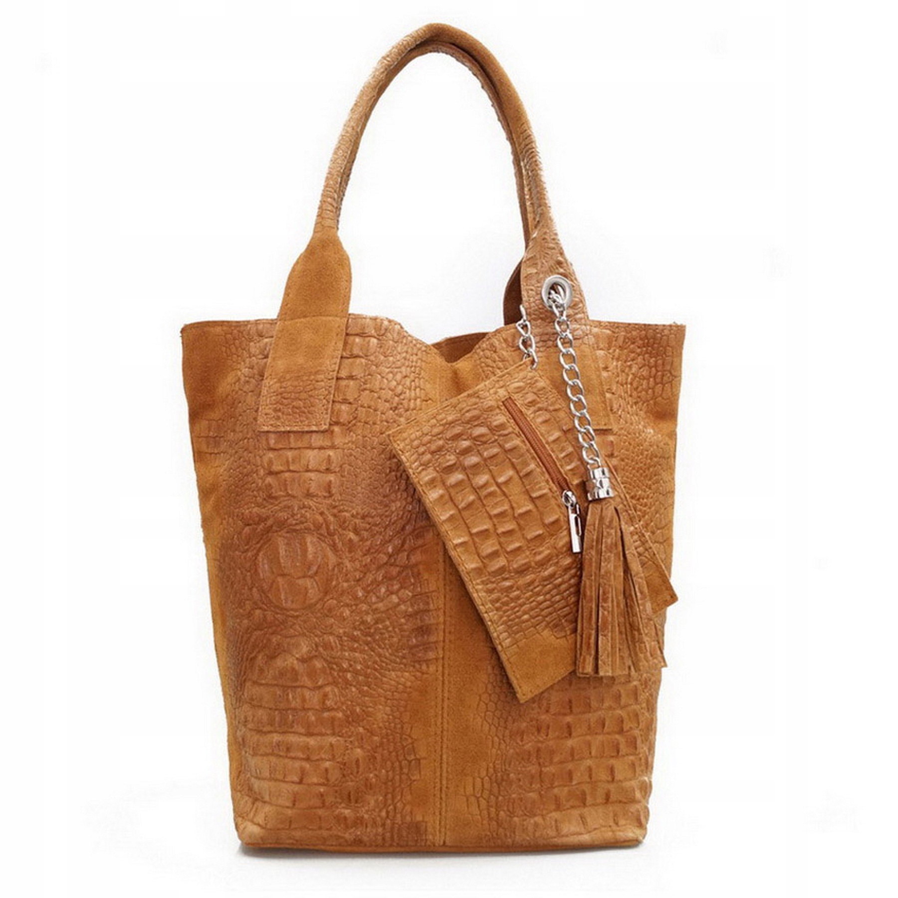 

Torebka Skórzana zamsz shopper kroko V141 camel