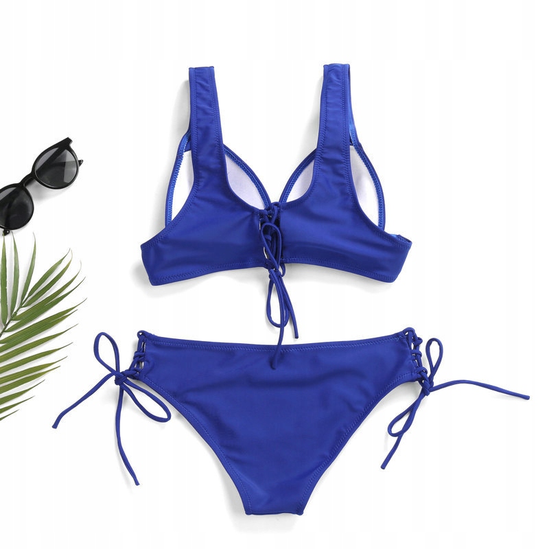 STRÓJ KĄPIELOWY DWUCZĘŚCIOWY BIKINI WIĄZANY MARSZCZENIA PUSH UP M Rozmiar M