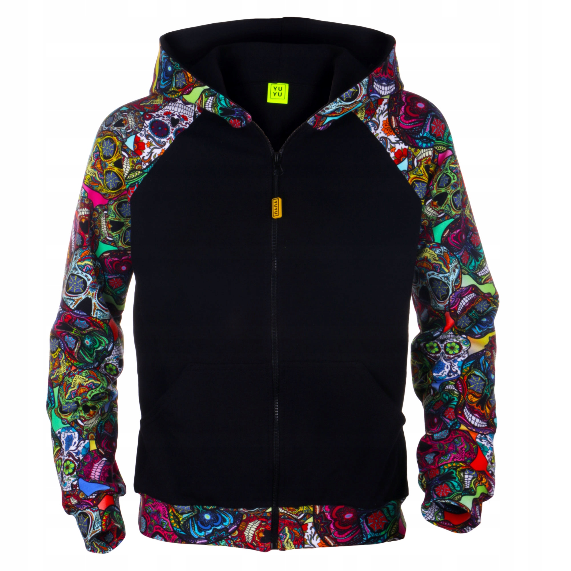 

Bluza Z Kapturem Czarna +rękaw Czaszki +zamek S