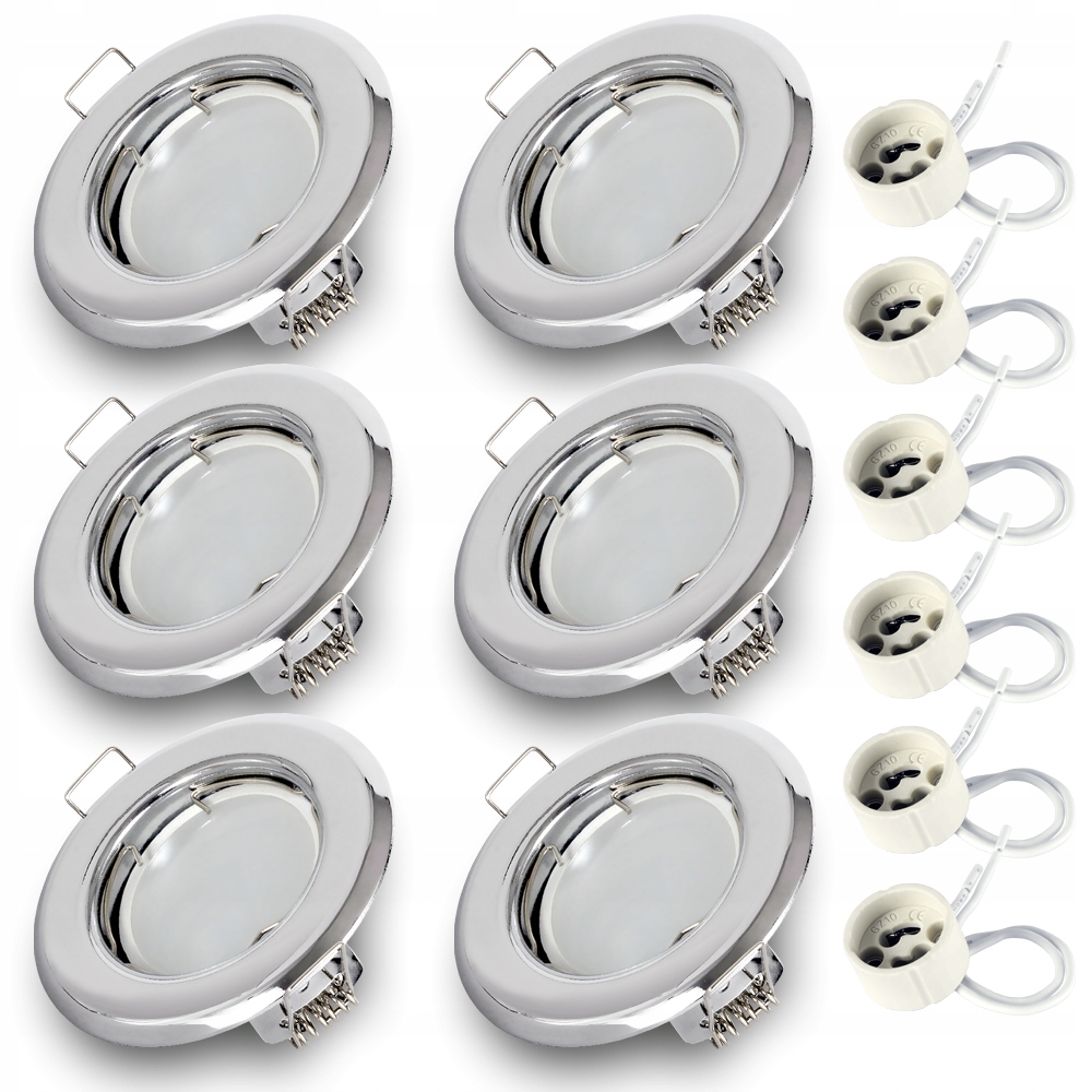 6x OCZKO Oprawa halogenowa CHROM stała wpust + żarówka LED GU10 7W 4000K