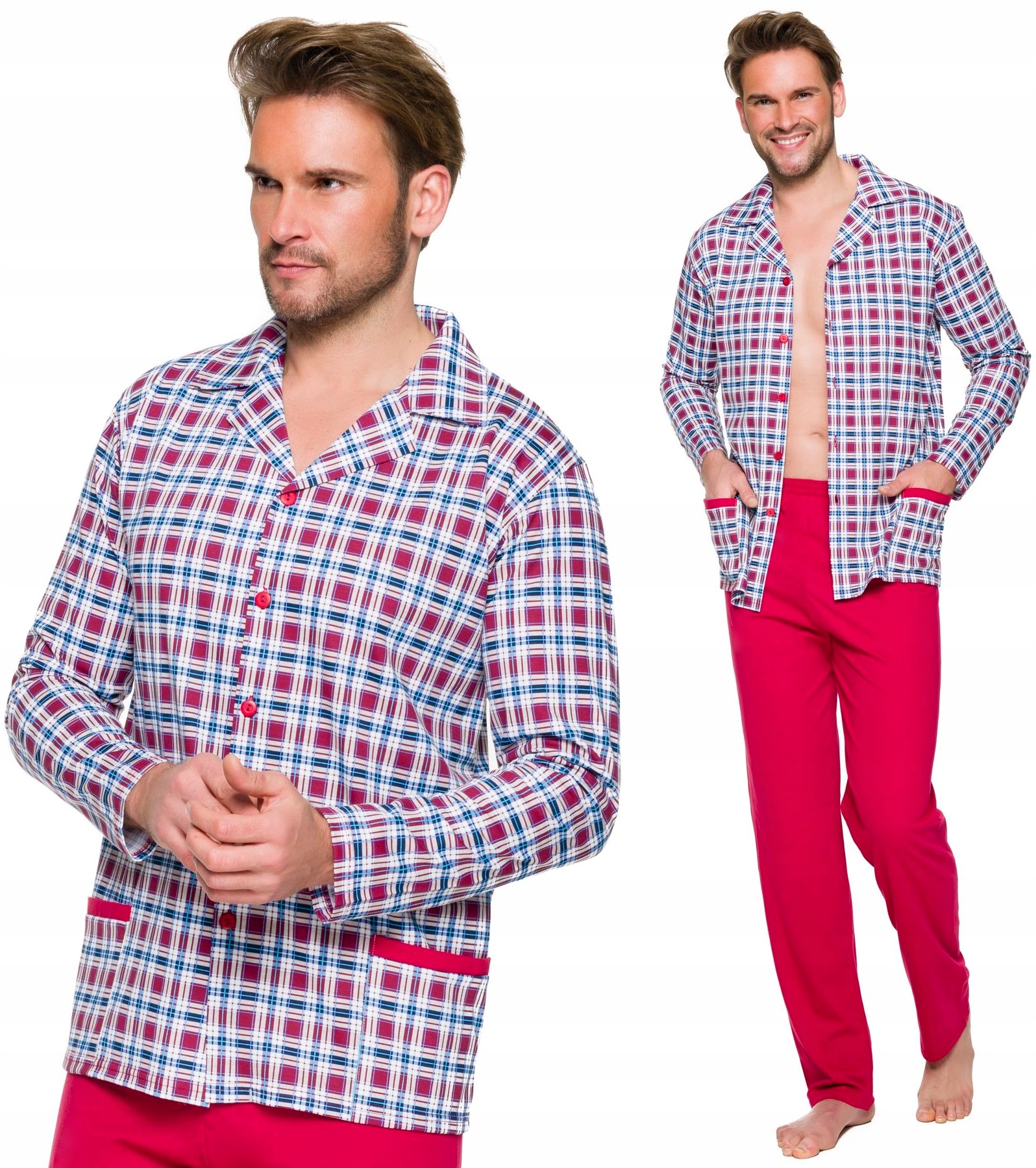 ROZPINANA BAWEŁNIANA PIŻAMA MĘSKA KOŁNIERZYK XL