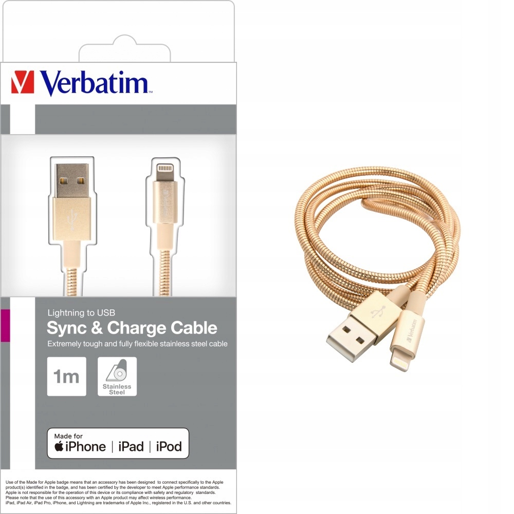 

Odporny Kabel Lightning Usb Mfi iOS13 Verbatim