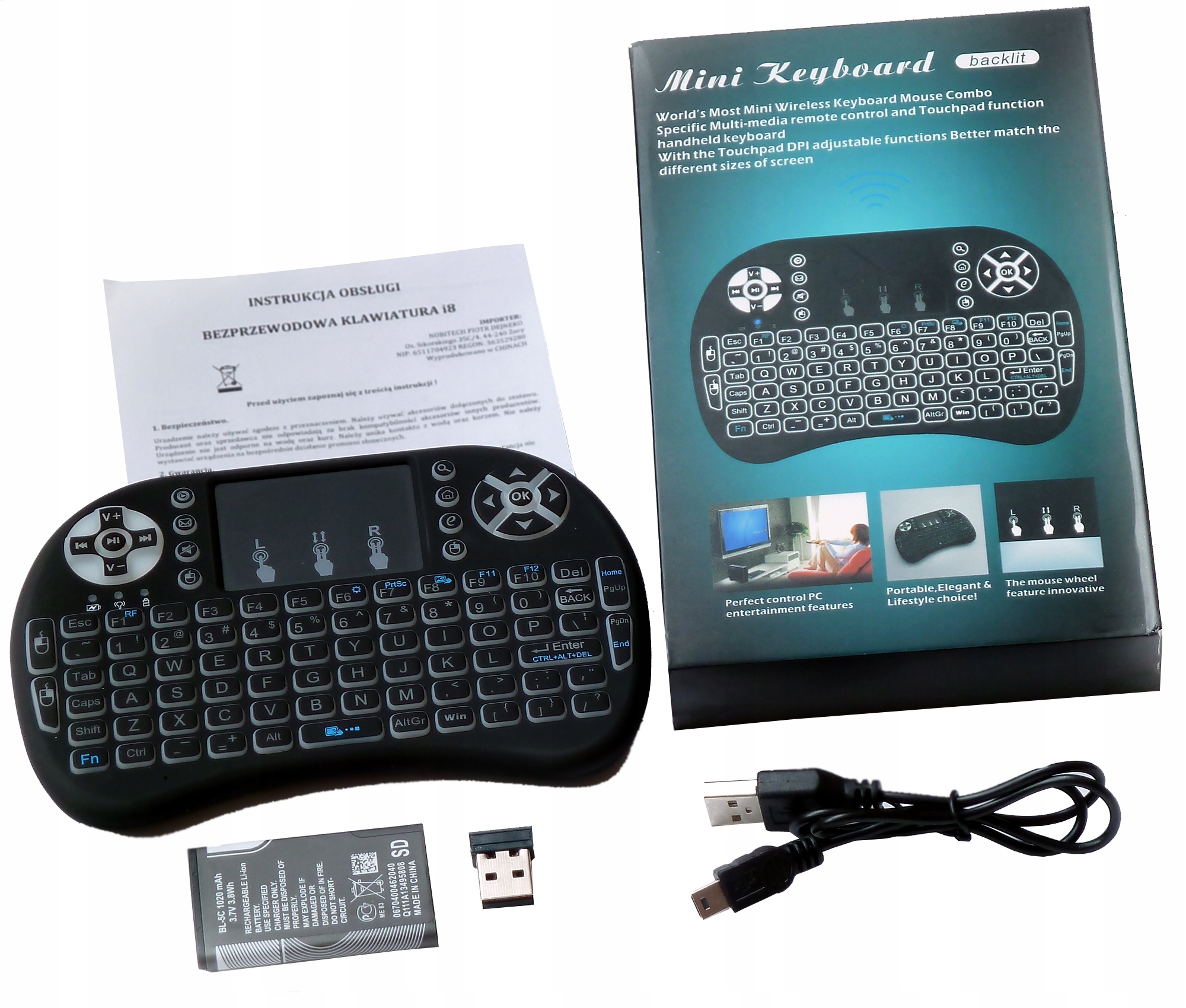 KLAWIATURA BEZPRZEWODOWA PODŚWIETLANA i8 SMART TV Kolor czarny