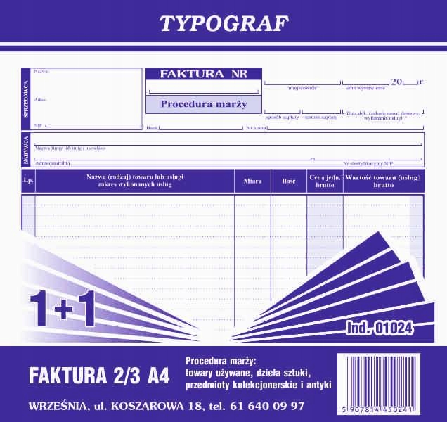 

Faktura procedura marży 2/3 A4 Typograf 01024