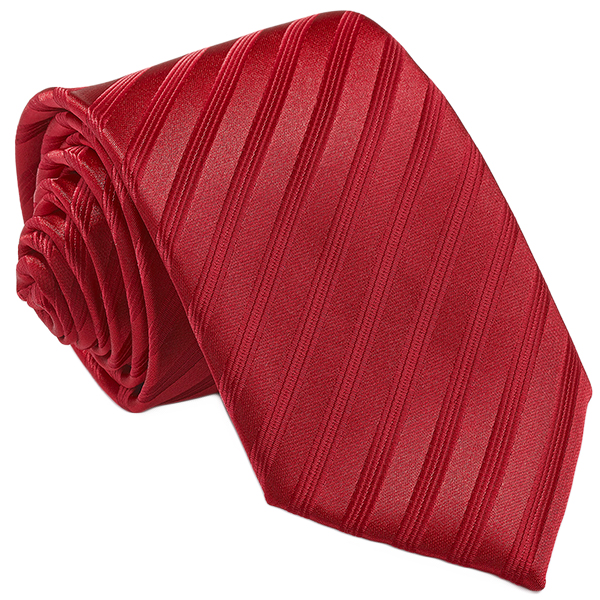 ŻAKARDOWY Krawat Męski W Paski CZERWONY rc302