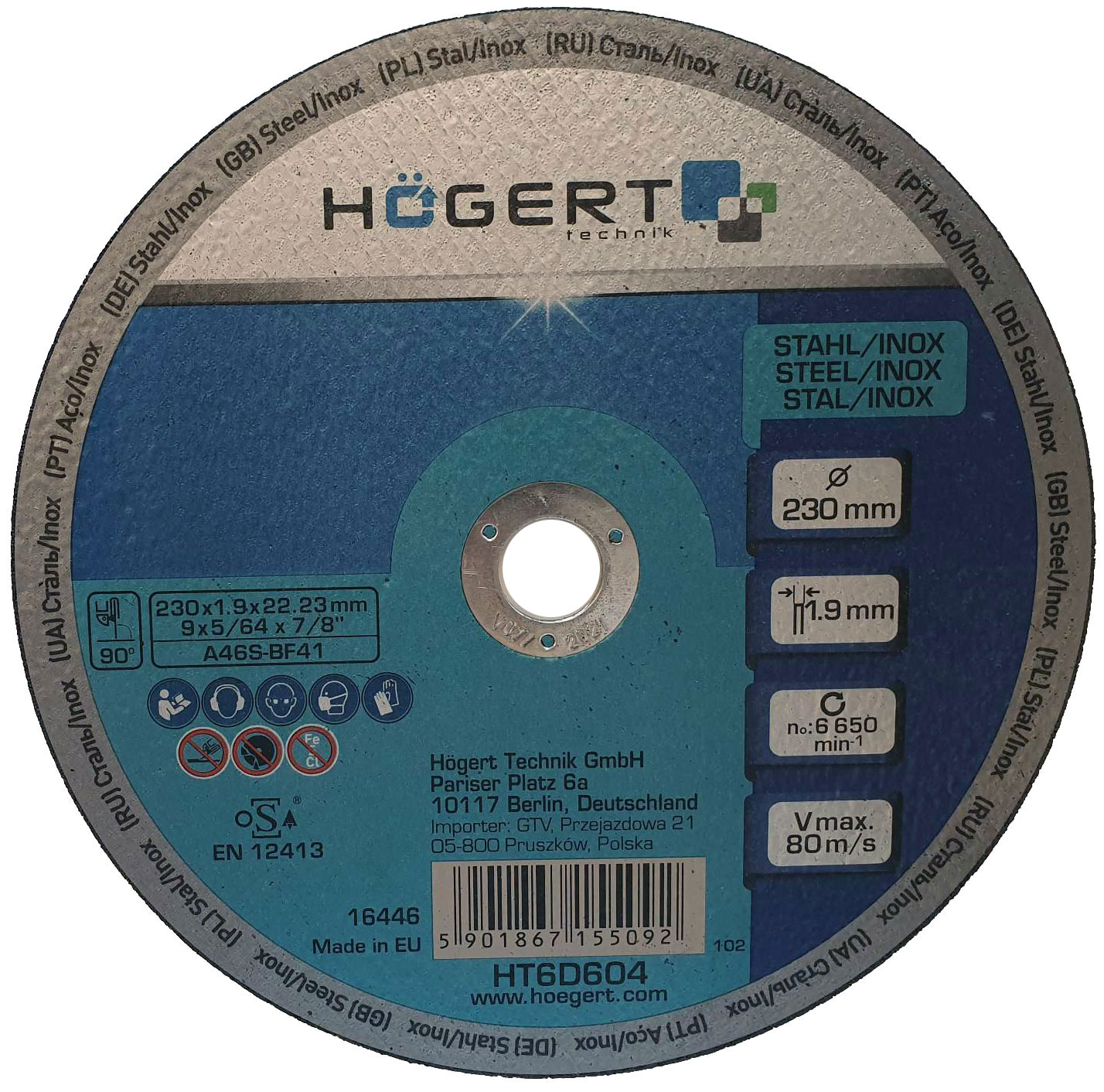 

Hogert Tarcza korundowa do metalu 230 x 1,9 x 22mm