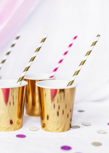 Słomki papierowe ZŁOTE PASKI na roczek urodziny Materiał papier