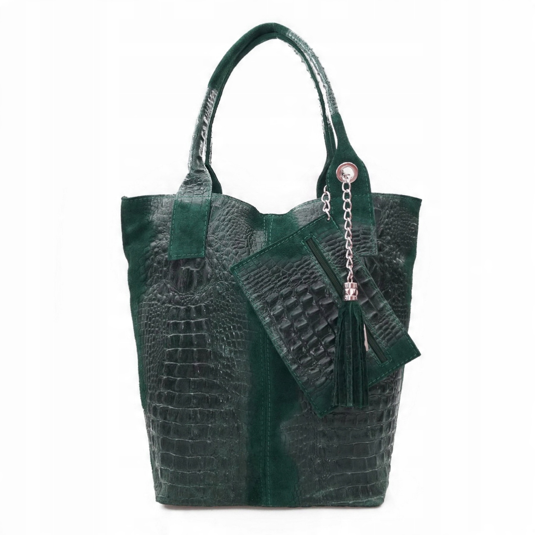

Torebka Skórzana zamsz shopper kroko V141 c.zielon