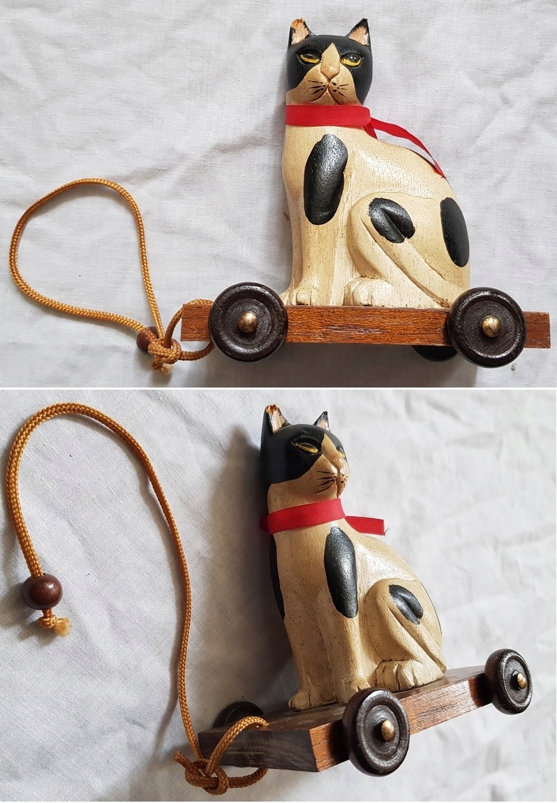 Stara Drewniana Zabawka Kot Kotek