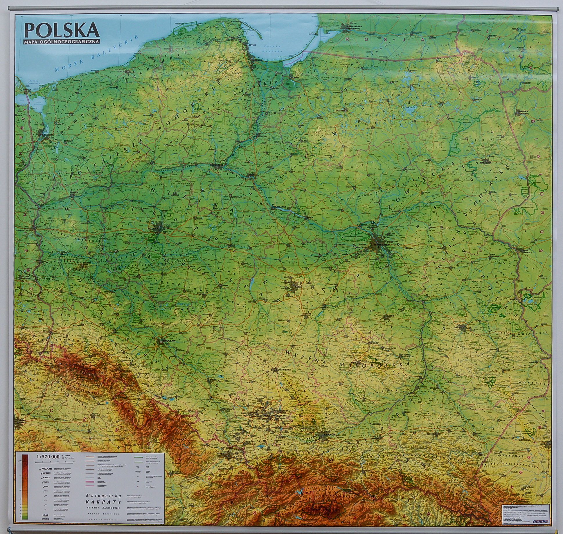 Mapa Ogólnogeograficzna Polski Z Zaznaczonymi Pasami Ukształtowania Powierzchni POLSKA MAPA ŚCIENNA FIZYCZNA OGÓLNOGEOGRAFICZNA - 7141870771