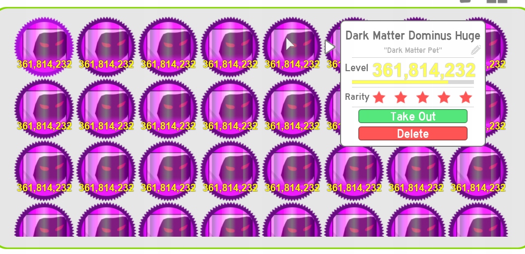 Pet Simulator Dark Matter Dominus Huge 361M+GRATIS 7832002570
