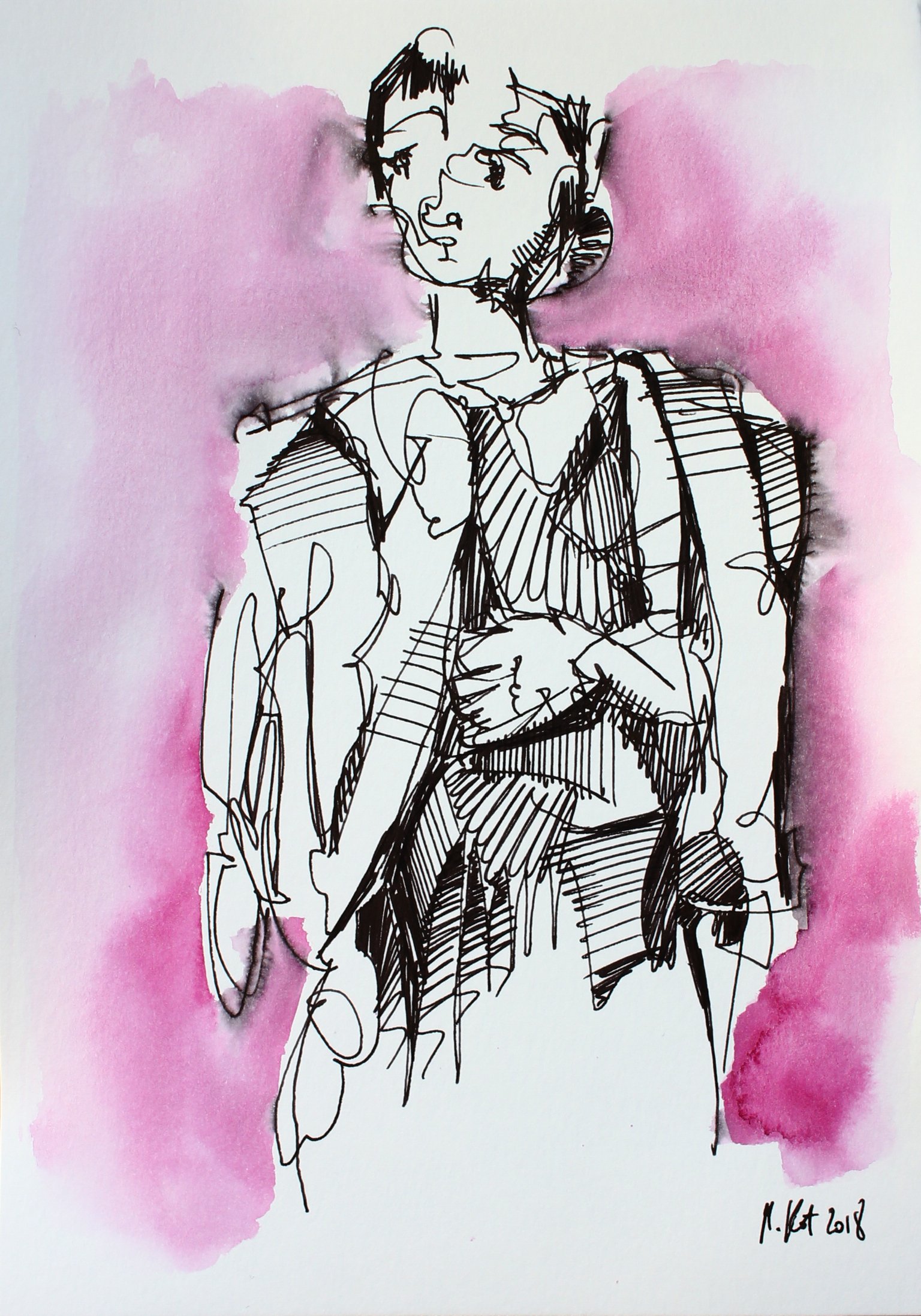 Ciekawy Rysunek Szkic Iii Dziewczyna Tusz Akwarela