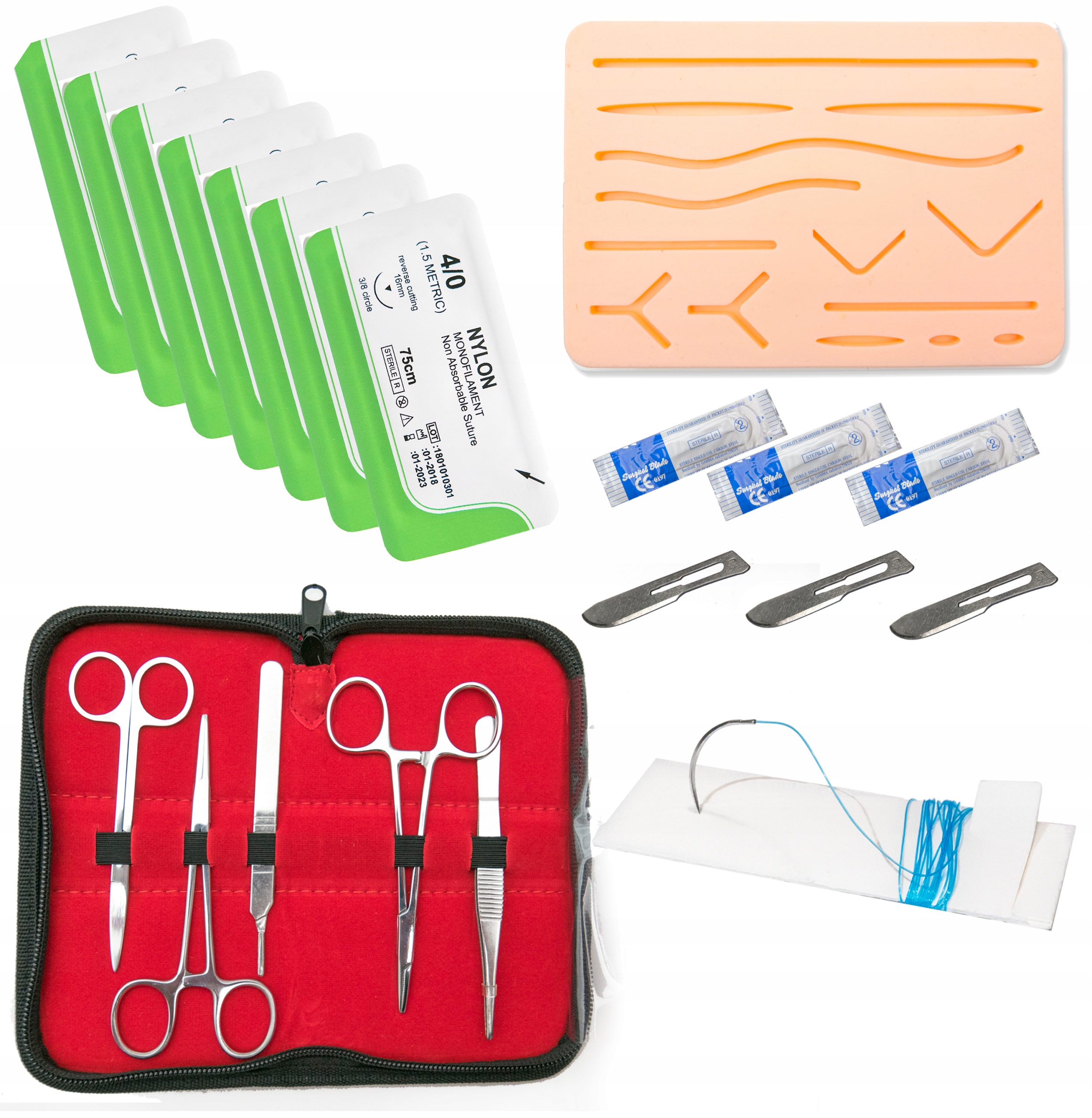 хирургическое шитье. хирургический набор xive surgical kit d3. тренажер для накладывания швов. хирургические тренажеры suture pad. хирургическое шитье.