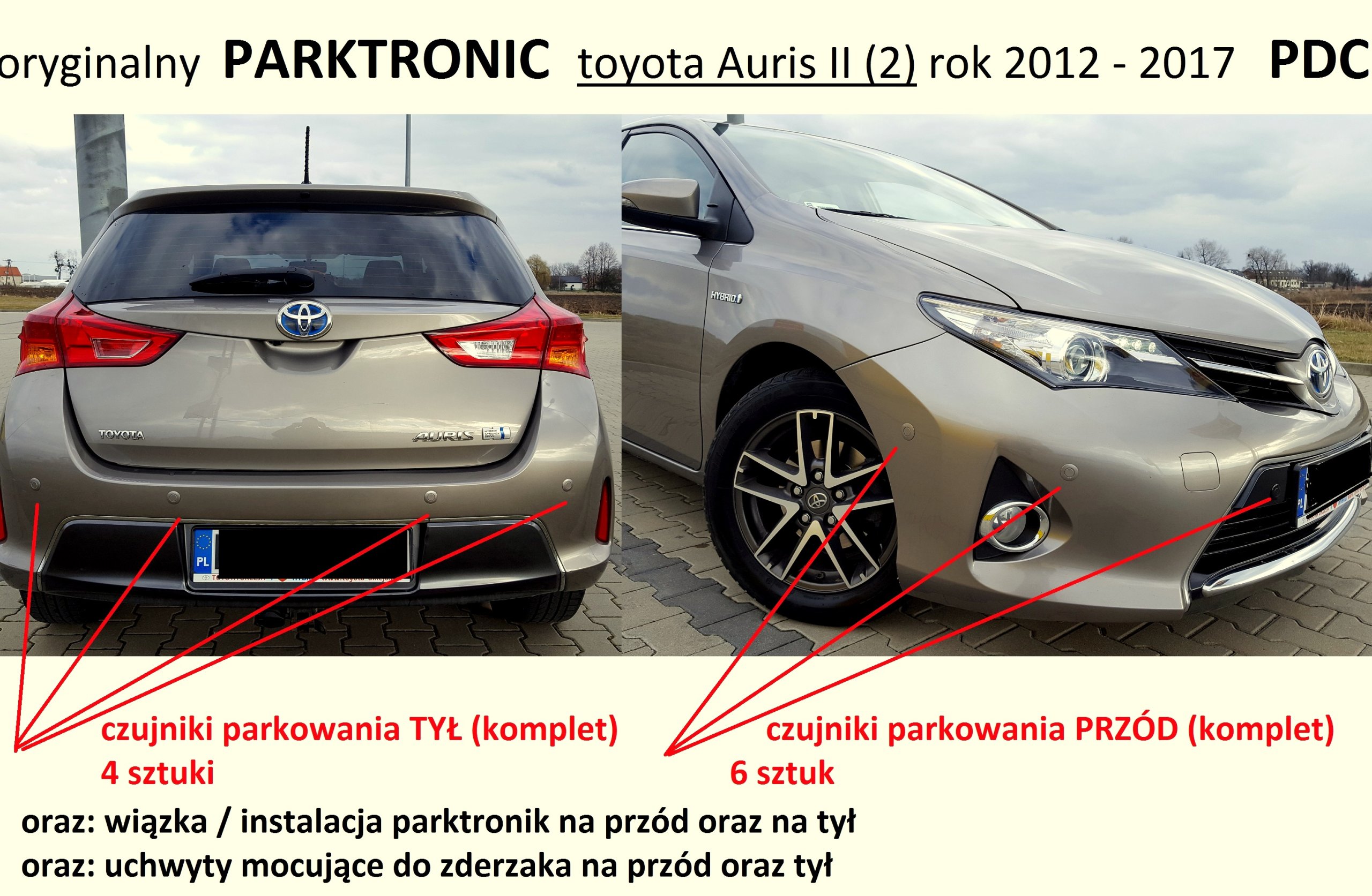 Czujniki parkowania PDC Toyota Auris II Przód KPL