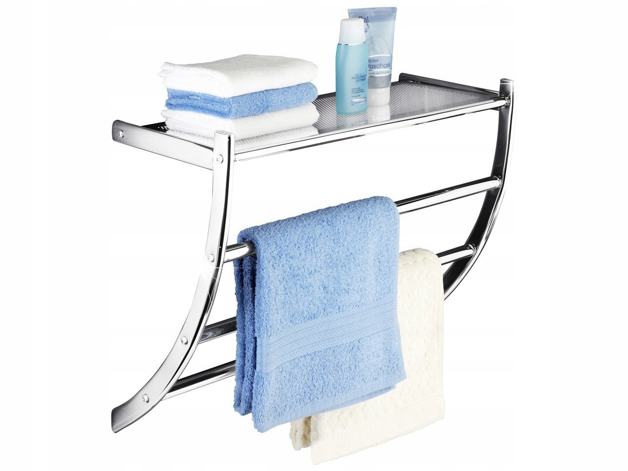 WIESZAK NA RĘCZNIKI + PÓŁKA ŁAZIENKOWA 2w1 chrom - 7807356169