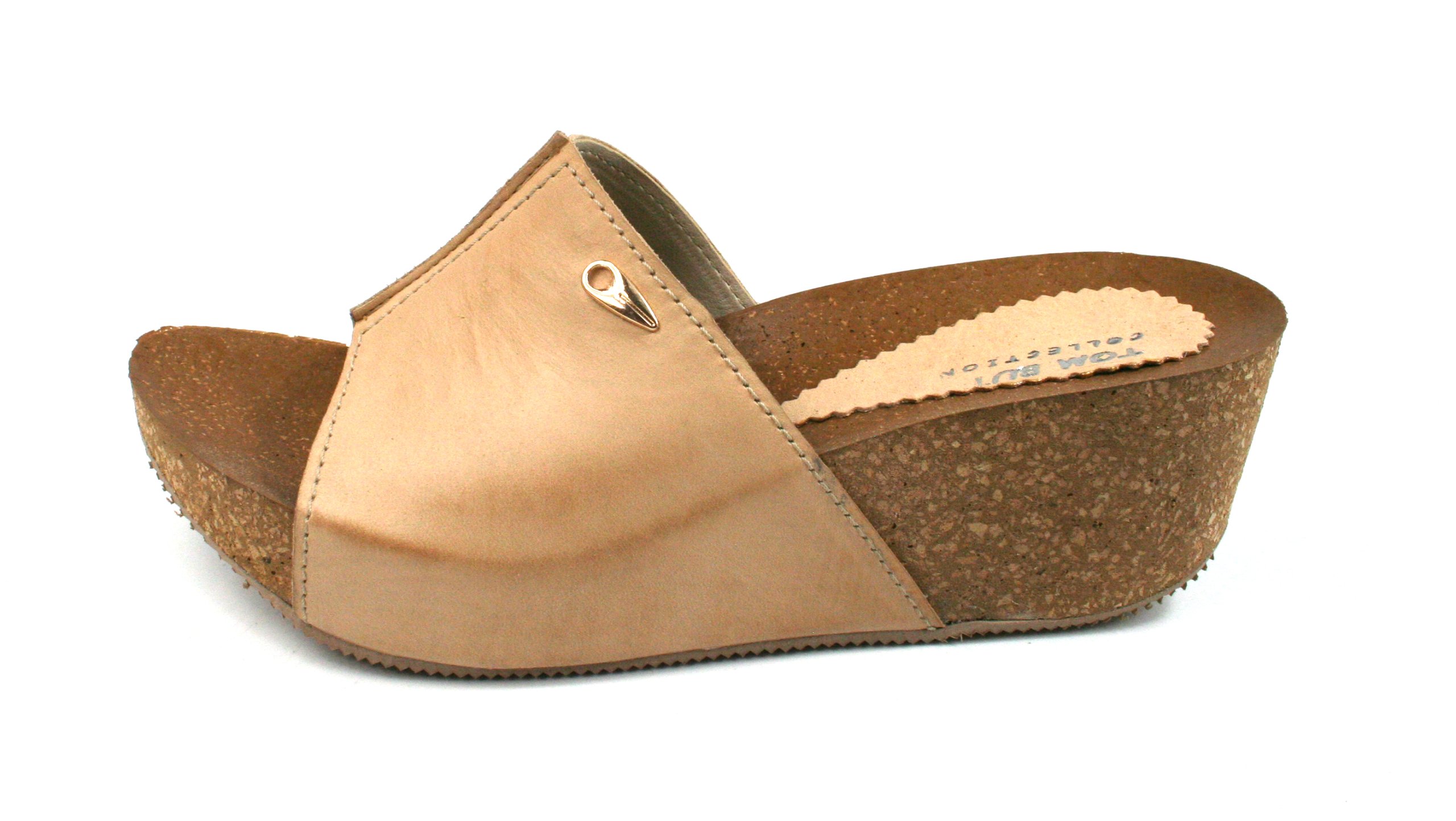 WYGODNE KLAPKI NA KOTURNIE SKÓRA 39 BEŻ CIELISTY - 7307025808