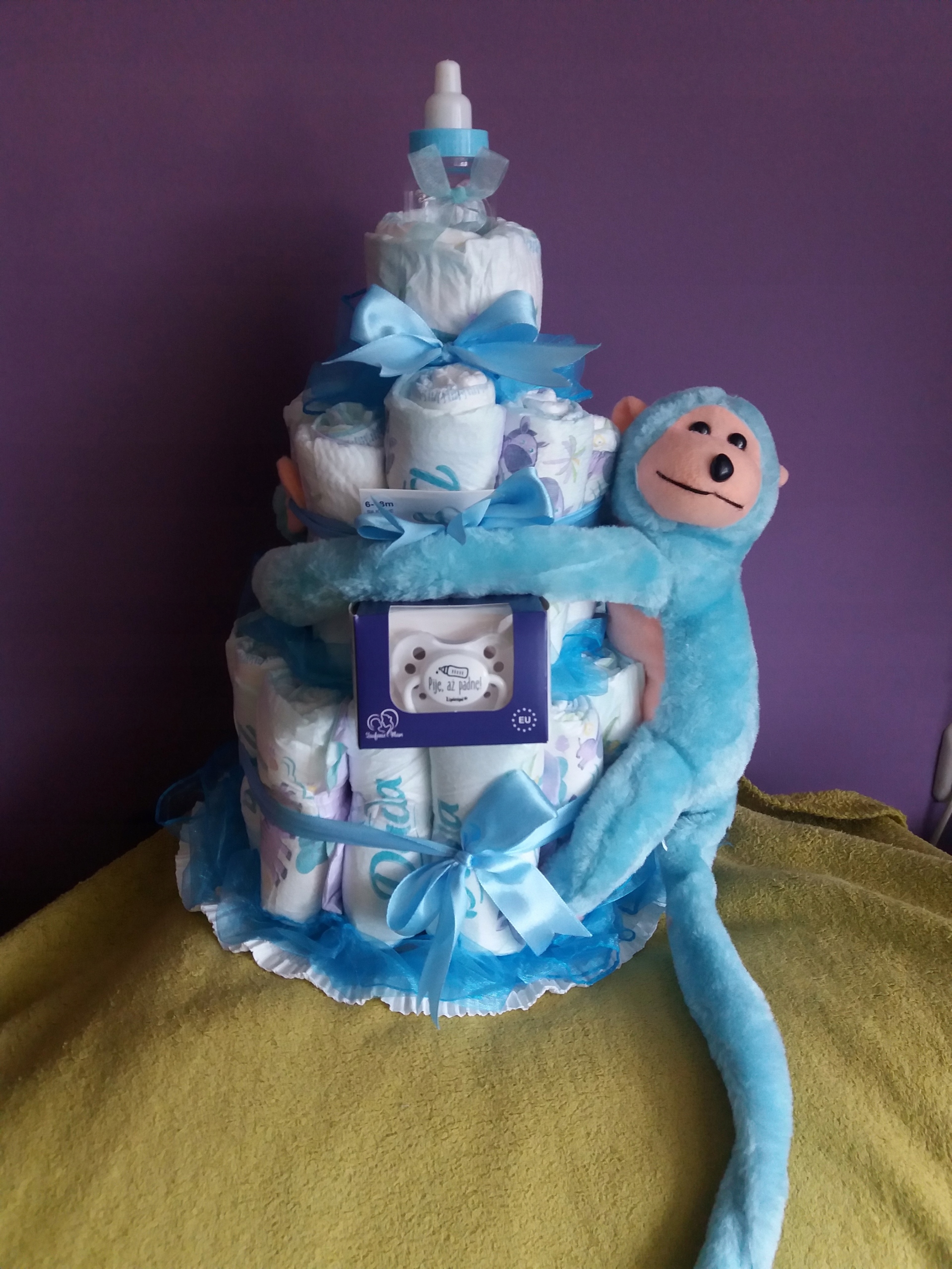 Tort z pampersów prezent upominek chrzciny roczek - 7629688615