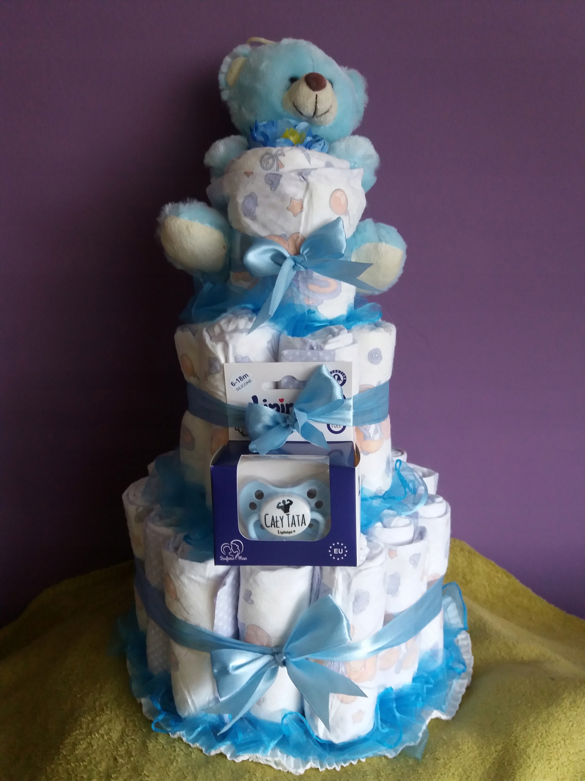 Tort z pampersów prezent upominek chrzciny roczek - 7629688615
