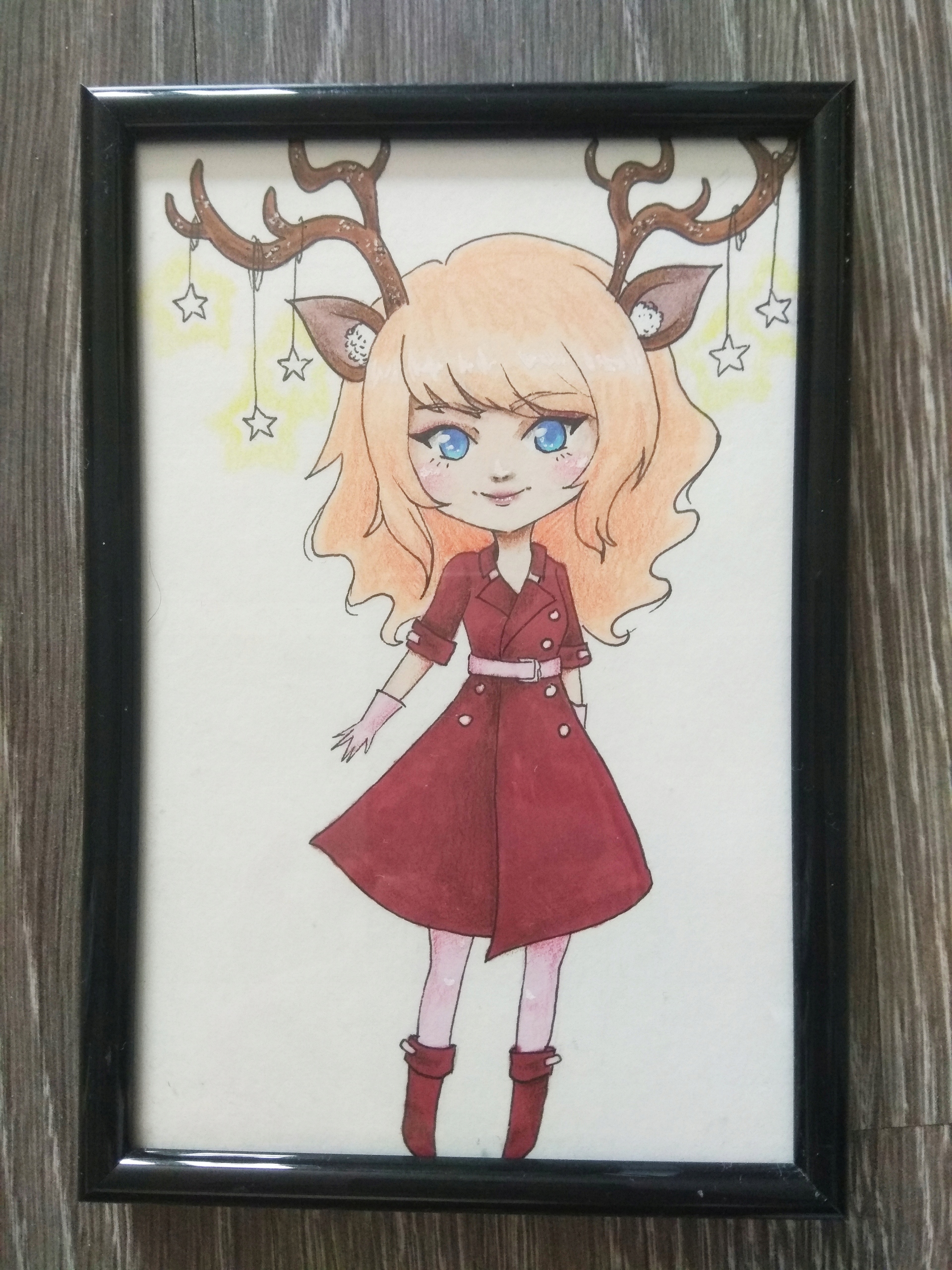 Oryginalny Rysunek W Ramce Dziewczyna Z Rogami 7932694758